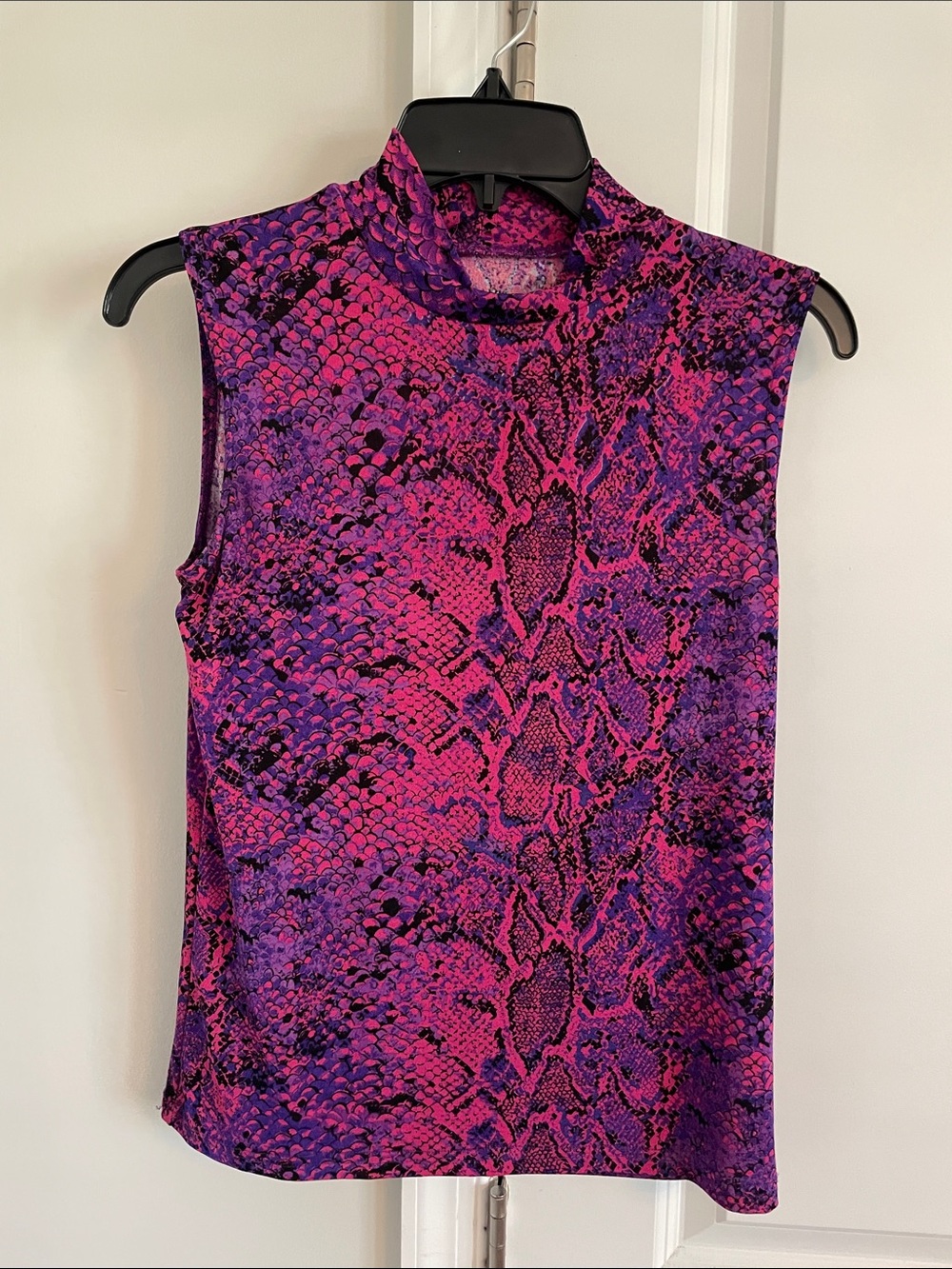 Sleeveless Mock Neck Top - Pink & Purple Snake Print